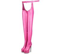 Emfnzd Women's Sexy Thigh Tassels Rhinestone Belt Boots Over Knee High Heels Party perform show Gender Neutral Waterproof Shoes Plus Size-5, Pink, 12