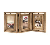 Emfogo 4x6 Picture Frame Rustic Wood Hinged Folding Triple Picture Frames Collage, Double-Sided Display Rotatable High Definition Glass Photo Frame for Home TableTop(Carbonized Black)