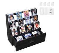 Emfogo Trading Card Display, 3-Tier Trading Card Storage with Custom Drawer, Wood Graded Card Display with Card Supporters and Dividers, Baseball Sports Card Display Case for Card Collection (Black)