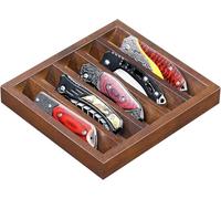 Emfogoo 1 Piece Knife Display Case, Wooden Pocket Knife Collection Case Holder Can Hold 5 Folding Knives, Dagger Tray Stand for Collections Gift-giving (Walnut)