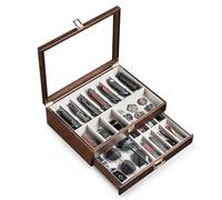 Emfogoo 2 Tier Pocket Knife Display Case, Pocket Knife Collection for Collection of 17-23 Folding Knives, with Real Glass Window Top, Knifes Organizer Storage Box for Men's Gift (Walnut)
