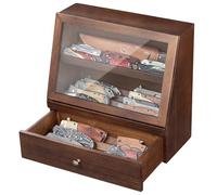 Emfogoo 3-Tier Pocket Knife Display Case, Dagger Storage Box with Drawers and Removable Inclined Viewing Panel, Wooden Knife Organizer Storage Collection Case Holder for 22-30 Folding Knives (Walnut)