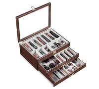 Emfogoo 3 Tier Pocket Knife Display Case, Pocket Knife Collection for Collection of 30-36 Folding Knives, with Real Glass Window Top, Knifes Organizer Storage Box for Men's Gift (Walnut)
