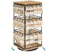 Emfogoo 360° Rotating Earring Display Stand for Vendors Selling, 48 Hooks Jewellery Display Rack with Wooden Base, Earring Storage Organiser for Earring Cards, Women Girls Gifts