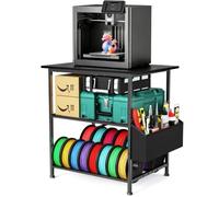 Emfogoo 3D Printer Table, 3-Tier Printer Stand, Metal Printer Cabinet with Filament Storage, Printer Shelf for Wall Mounting for Office, Home, School, Workshop (Black)