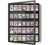 Emfogoo Card Display Case, Large Trading Card Display Frame Wall Mount, 35 Graded Sports Display Frame with UV Protection Clear View Lockable for Football Basketball Comic Trading Cards (Black)
