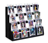 Emfogoo Card Display Stand, 4-Tier Trading Card Display Stand, Wooden Graded Baseball Football Sports Card Display, Trading Card Display Case for Card Collection & Show (Black)