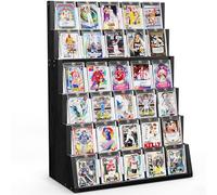 Emfogoo Card Display Stand, 6-Tier Trading Card Display Stand, Wooden Detachable Graded Sports Card Display with Top Storage, Trading Card Display Case for Card Collection & Show (Black)