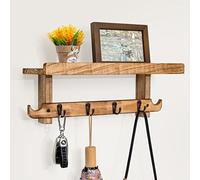 Emfogoo Coat Hooks Wall Mounted, Wood Coat Rack Wall Mount Shelf with Hooks, Farmhouse Wall Coat Rack with Shelf & Vintage Coat Hook for Entryway, Bedroom, Living Room, Kitchen (Vintage Brown)