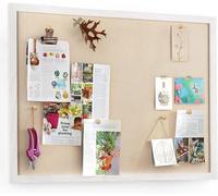 Emfogoo Cork Board with Linen 60x45cm Pin Notice Board for Home Bedroom Office Kitchen Wall Decor Hanging Wood Framed Vision Board Memo Bulletin Board with 20 Push Pins Pack of 1(Vintage White)