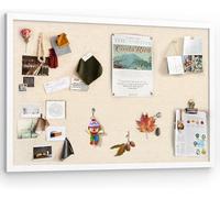 Emfogoo Cork Board with Linen 76x50cm Pin Notice Board for Home Bedroom Office Kitchen Wall Decor Hanging Wood Framed Vision Board Foldable Bulletin Board with 20-Pushpin Pack of 1(Vintage White)