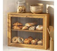 Emfogoo Corner Bread Bin, Two Layer Large Wooden Bread Bins for Kitchen Countertop, Bread Storage Containers, Airtight Bread Box for Homemade Bread, Under Cabinet Bread Holder Kitchen Organizer