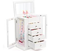 Emfogoo Jewellery Box Girls Music Box, 5 Levels Large Wooden Musical Jewellery Box with Rotating Ballerina, Jewellery Storage Gifts for Children, Christmas, New Year, Children's Day (White)