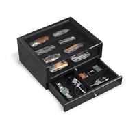Emfogoo Knife Display Case, 2-Tier 4-Row Dagger Case, Wooden Pocket Knife Collection Case Holder for Collections Gift-Giving (Black)