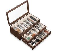 Emfogoo Knife Display Case, 3 Tier Pocket Knife Display, Wood Storage Knives Collections with a Transparent Lid for Collection, for Men's Gifts (Walnut)