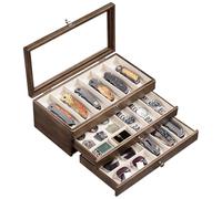 Emfogoo Knife Display Case, 3 Tier Pocket Knife Display, Wood Storage Knives Collections with a Transparent Lid for Collection, for Men's Gifts(Vintage)