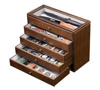 Emfogoo Knife Display Case, 5 Layer Wooden Folding Knife Collection Case Holder with Glass Lid and Drawers, Large Dagger Storage Box for Collections Gift-Giving (Walnut)