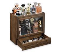 Emfogoo Men's Perfume Storage, Wooden Perfume Holder, Large Capacity Perfume Organiser with Drawer, Perfume Display for Fragrances, Jewellery, Great Gift (Vintage)