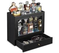 Emfogoo Men's Perfume Storage, Wooden Perfume Holder, Large Capacity Perfume Organiser with Drawer, Perfume Display for Fragrances, Jewellery, Great Gift (Black)