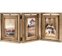 Emfogoo Photo Frames, 360° Double Sided Photo Frame, Triple Hinge Photo Frame 10 x 15 cm, Desk Decoration, for Wedding Gifts, Christmas, Father's Day, Mother's Day, Rustic Brown
