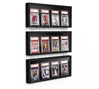 Emfogoo Trading Card Display Case, 3 Pack Wooden Card Display Frame Wall Mount, Graded Card Display with Clear View, Trading Card Case for Football & Sports Cards Collection (Black)