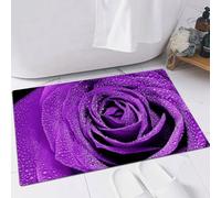EMFSLA Bath Mat 16x24 in,beautiful purple rose detail whit water drops,Non-Slip Bathroom Mat Machine-Washable,Ultra Soft and Water Absorbent Bath Rug for Bathroom