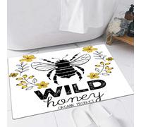 EMFSLA Bath Mat 16x24 in,Bee and flowers design,Non-Slip Bathroom Mat Machine-Washable,Ultra Soft and Water Absorbent Bath Rug for Bathroom
