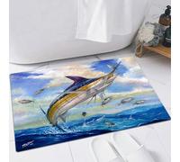EMFSLA Bath Mat 16x24 in,Blue Marlin Billfish Small Tuna Bonito Fish Terry Fox,Non-Slip Bathroom Mat Machine-Washable,Ultra Soft and Water Absorbent Bath Rug for Bathroom