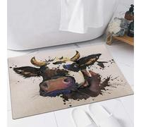 EMFSLA Bath Mat 16x24 in,Cow watercolor graphics. cow animal illustration with splash watercolor textured b,Non-Slip Bathroom Mat Machine-Washable,Ultra Soft and Water Absorbent Bath Rug for Bathroom