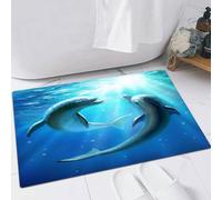 EMFSLA Bath Mat 16x24 in,Dolphins,Non-Slip Bathroom Mat Machine-Washable,Ultra Soft and Water Absorbent Bath Rug for Bathroom