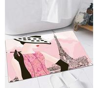 EMFSLA Bath Mat 16x24 in,fashion woman in Paris,Non-Slip Bathroom Mat Machine-Washable,Ultra Soft and Water Absorbent Bath Rug for Bathroom