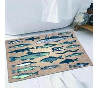 EMFSLA Bath Mat 16x24 in,Fish Nautical Coastal Themed Marine,Sea Creatures Tropical Aquarium Aqua Art P,Non-Slip Bathroom Mat Machine-Washable,Ultra Soft and Water Absorbent Bath Rug for Bathroom