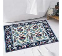 EMFSLA Bath Mat 16x24 in,Gorgeous seamless pattern from tiles and border. Moroccan Portuguese Turkish Azule,Non-Slip Bathroom Mat Machine-Washable,Ultra Soft and Water Absorbent Bath Rug for Bathroom