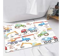 EMFSLA Bath Mat 16x24 in,kids drawn construction trucks tractor excavator crane cement mixer doodle seamles,Non-Slip Bathroom Mat Machine-Washable,Ultra Soft and Water Absorbent Bath Rug for Bathroom