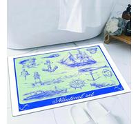 EMFSLA Bath Mat 16x24 in,Marine anchor, whale sailing boat steering wheel and fishing theme at old fragmen,Non-Slip Bathroom Mat Machine-Washable,Ultra Soft and Water Absorbent Bath Rug for Bathroom