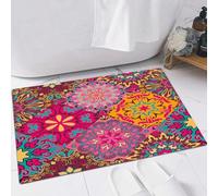 EMFSLA Bath Mat 16x24 in,Moroccan,Vibrant Artistic Mandala Motifs in Squares Eastern He,Non-Slip Bathroom Mat Machine-Washable,Ultra Soft and Water Absorbent Bath Rug for Bathroom