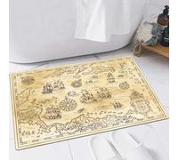 EMFSLA Bath Mat 16x24 in,Old Pirate Map of the Caribbean Sea with Ships,Non-Slip Bathroom Mat Machine-Washable,Ultra Soft and Water Absorbent Bath Rug for Bathroom