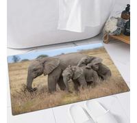 EMFSLA Bath Mat 16x24 in,Safari Elephant Mom and Baby Elephant on African Grassland,Non-Slip Bathroom Mat Machine-Washable,Ultra Soft and Water Absorbent Bath Rug for Bathroom
