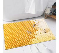 EMFSLA Bath Mat 16x24 in,Sealed honeycombs Bees Crawl on Honeycomb,Non-Slip Bathroom Mat Machine-Washable,Ultra Soft and Water Absorbent Bath Rug for Bathroom