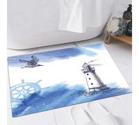 EMFSLA Bath Mat 16x24 in,seascape lighthouse on the horizon with a gull. vector illustration,Non-Slip Bathroom Mat Machine-Washable,Ultra Soft and Water Absorbent Bath Rug for Bathroom