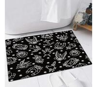 EMFSLA Bath Mat 16x24 in,traditional tattoo flash seamless doodle pattern,Non-Slip Bathroom Mat Machine-Washable,Ultra Soft and Water Absorbent Bath Rug for Bathroom
