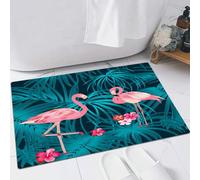 EMFSLA Bath Mat 16x24 in,Tropical plant seamless pattern pink flamingo and tropical leaves of palm tree.,Non-Slip Bathroom Mat Machine-Washable,Ultra Soft and Water Absorbent Bath Rug for Bathroom