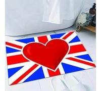 EMFSLA Bath Mat 16x24 in,Union Jack, British flag with a big red heart at the pride center of the nationali,Non-Slip Bathroom Mat Machine-Washable,Ultra Soft and Water Absorbent Bath Rug for Bathroom
