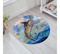EMFSLA Bath Mat 24x24 in,Blue Marlin Billfish Small Tuna Bonito Fish Terry Fox,Non-Slip Bathroom Mat Machine-Washable,Ultra Soft and Water Absorbent Bath Rug for Bathroom
