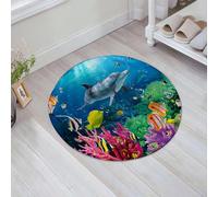 EMFSLA Bath Mat 24x24 in,Dolphin Coral Colorful Fish Under the Sea,Non-Slip Bathroom Mat Machine-Washable,Ultra Soft and Water Absorbent Bath Rug for Bathroom