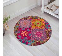 EMFSLA Bath Mat 24x24 in,Moroccan,Vibrant Artistic Mandala Motifs in Squares Eastern He,Non-Slip Bathroom Mat Machine-Washable,Ultra Soft and Water Absorbent Bath Rug for Bathroom