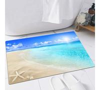 EMFSLA Bath Mat 24x35 in,Beach,Sunny Summer Seashore with Clear Sky Seashells Starfish,Non-Slip Bathroom Mat Machine-Washable,Ultra Soft and Water Absorbent Bath Rug for Bathroom