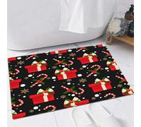 EMFSLA Bath Mat 24x35 in,Christmas elements with candy canes and giftbox Holly leaves and berries ornate se,Non-Slip Bathroom Mat Machine-Washable,Ultra Soft and Water Absorbent Bath Rug for Bathroom