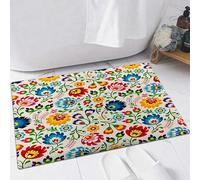 EMFSLA Bath Mat 24x35 in,Colorful flowers with plumage in orange brown and green colors.,Non-Slip Bathroom Mat Machine-Washable,Ultra Soft and Water Absorbent Bath Rug for Bathroom