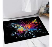 EMFSLA Bath Mat 24x35 in,Colourful bright ink splat design with a black background,Non-Slip Bathroom Mat Machine-Washable,Ultra Soft and Water Absorbent Bath Rug for Bathroom
